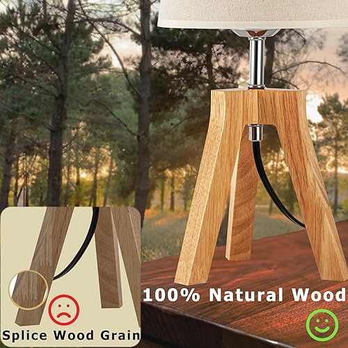Miniatura 4 de Dreamholder Lámpara de mesa de noche de madera, lámpara de escritorio con trípode con interruptor de encendido y apagado, lámpara de mesita de noche