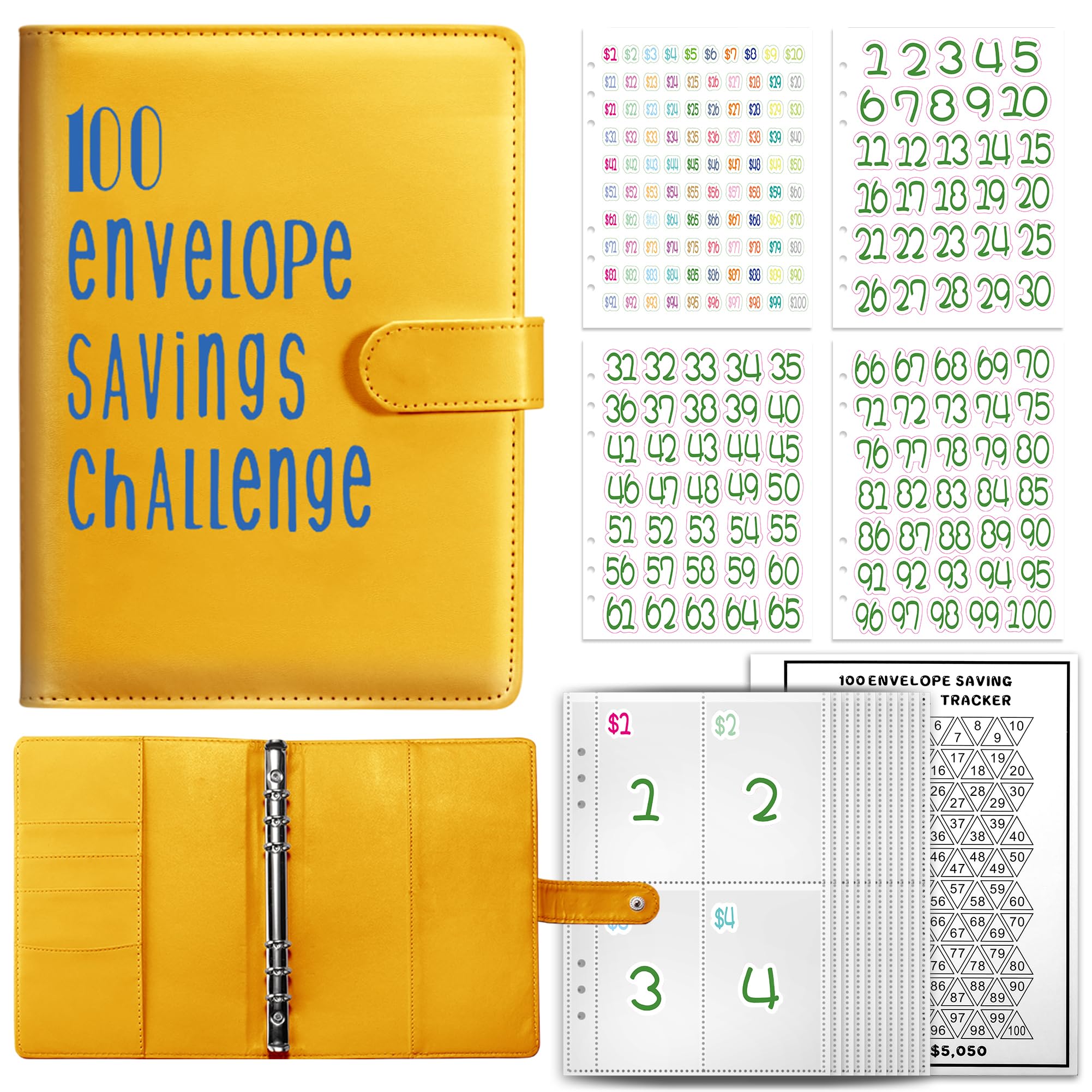 Join the 52-Week 100 Envelope Savings Challenge | Fun Path to Save $5,050 in One Year with Our Budget Binder | Money Organizer for Cash Made Easy with Our Colorful Binders (AMZ yellow)