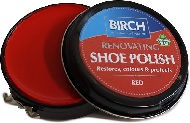Charles Birch Premium Renovating Shoe Polish 50ml, High Pigment, Cleans Protects Shines inc Carnauba Wax, Lever Open Tin (Red)