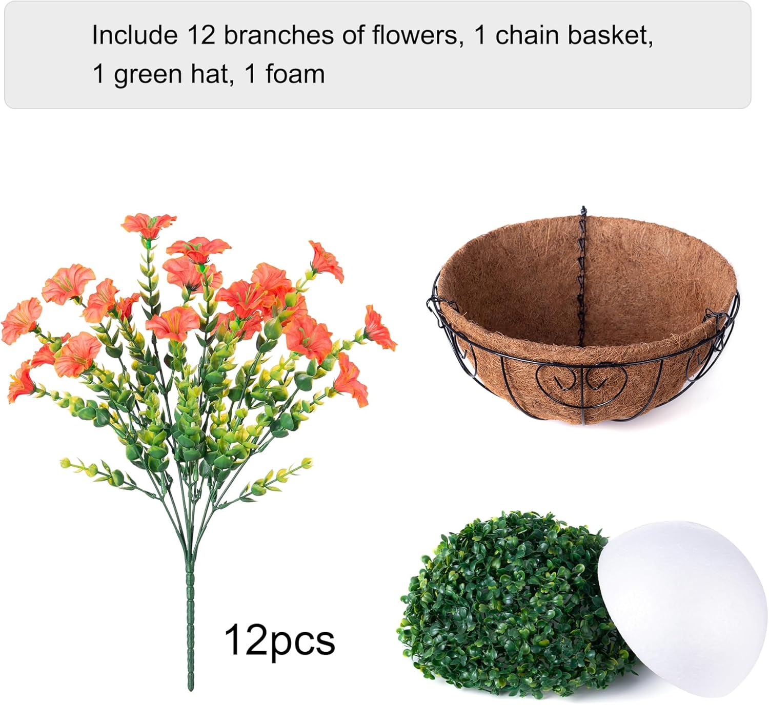 Artificial Fall Flowers Fake Hanging Plants Flowers Basket for Outdoors Autumn Decoration, Orange Silk Morning Glory with Eucalyptus Look Real UV Resistant Faux Flowers for Outside Porch Patio Balcony - Image 4