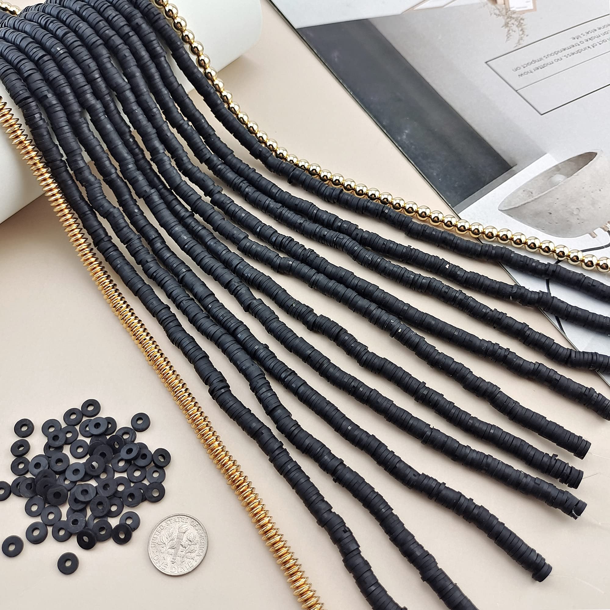 Bocar Kit De Perles Plates En Argile Polymère De 6 Mm Avec 2 Brins De Perles D'espacement En Alliage Pour La Fabrication De Bijoux, Colliers, Bracelets, Boucles D'oreilles, 6 Mm, Argile Polymère