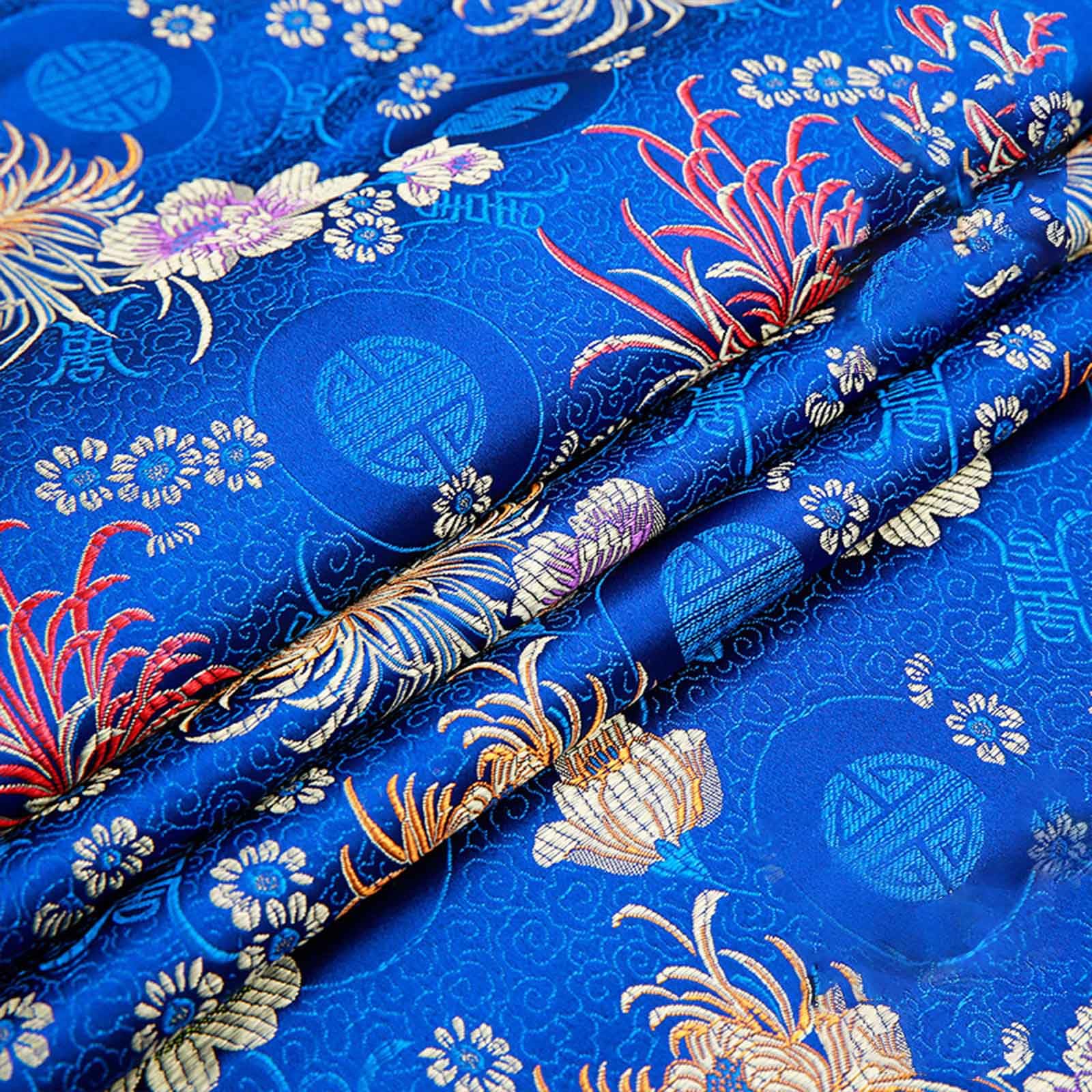 tkanina, Brokatowa satynowa tkanina kwiatowa do samodzielnego szycia, wzór kwiatowy chryzantemy, ręcznie robiony mebel, retro, wysokiej klasy cheongsam, 75X100 cm(Blue)