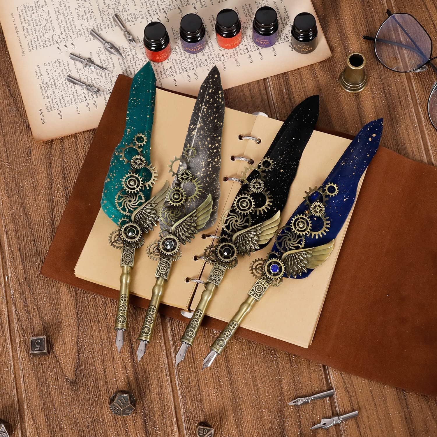 Juego De Bolígrafo Y Tinta De Cristal, Juego De Bolígrafos De Inmersión De Vidrio Elegante Boligrafo De Tinta De Firma De Flores Inmersion De