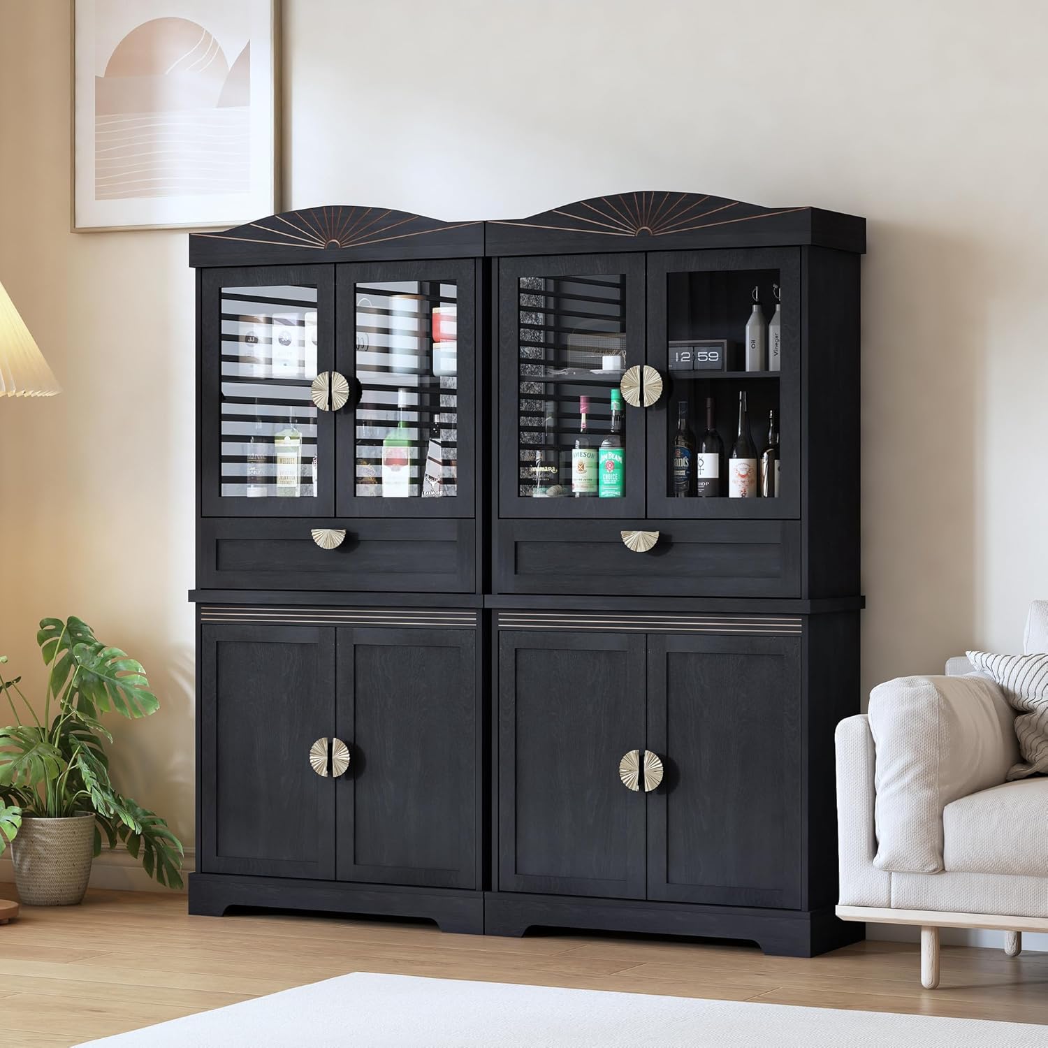 67" Tall Kitchen Storage Cabinet, Farmhouse Pantry Cabinet with Doors, Drawer and Adjustable Shelves, Freestanding Cupboard Wood Pantry for Kitchen, Dining Room Bathroom (Retro, Black)