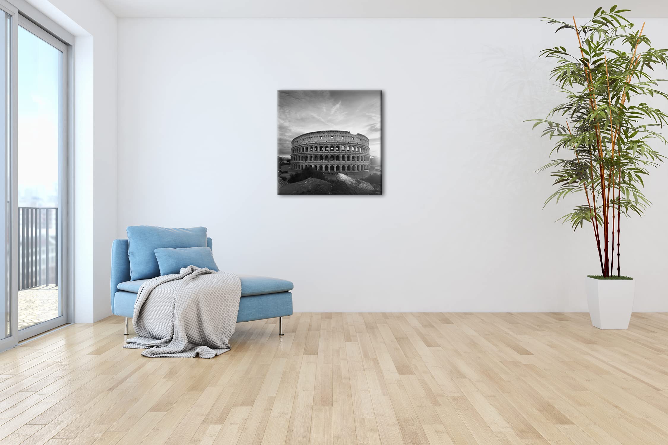 Leinwandbild Das Kolosseum in Rom – Geschichte in Stein Format: 70x70 cm Effekt: Schwarz&Weiß XXL Kunstdruck Bild auf Keilrahmen/Wandbild/Wohnzimmer Deko