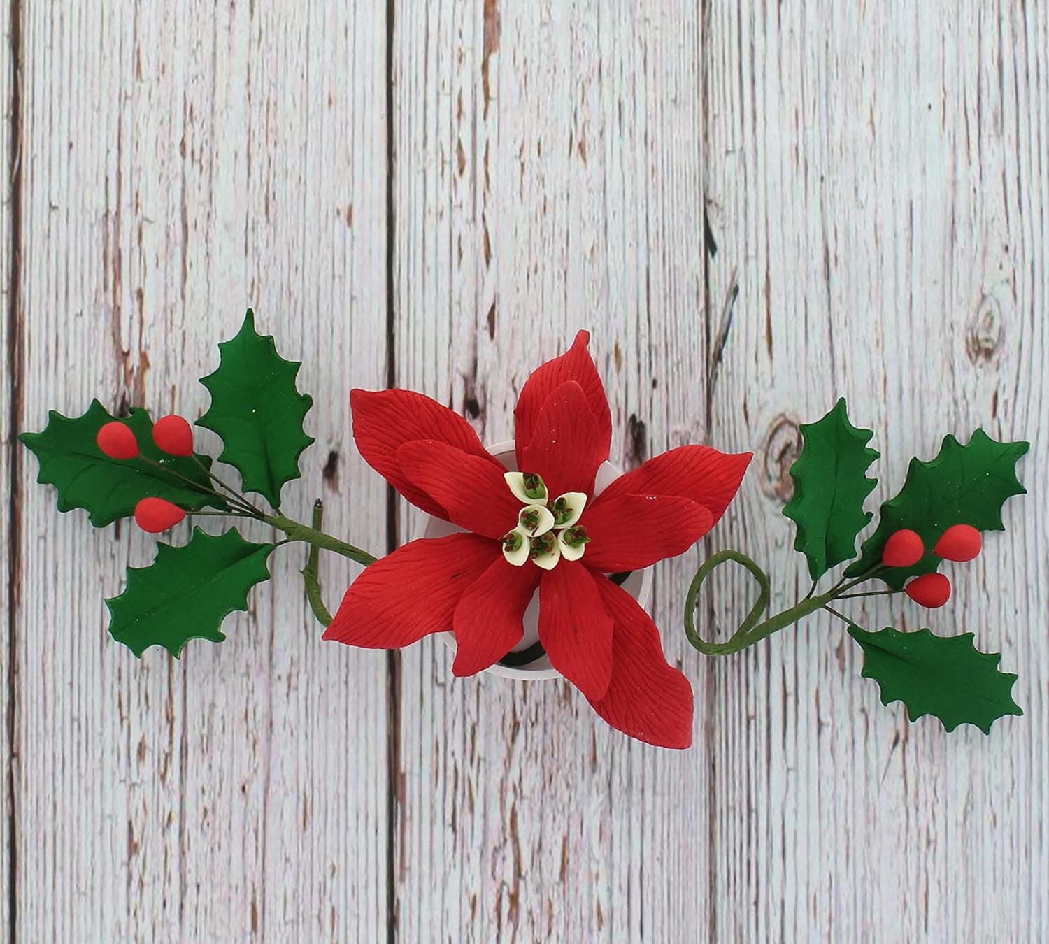 Global Sugar Art Small Poinsettia Christmas Kit Sugar Cake Flowers & Holly Leaf Sprays, 3 Piece set by Chef Alan Tetreault. Christmas & Holiday Cakes, Yule Logs & Gingerbread Houses