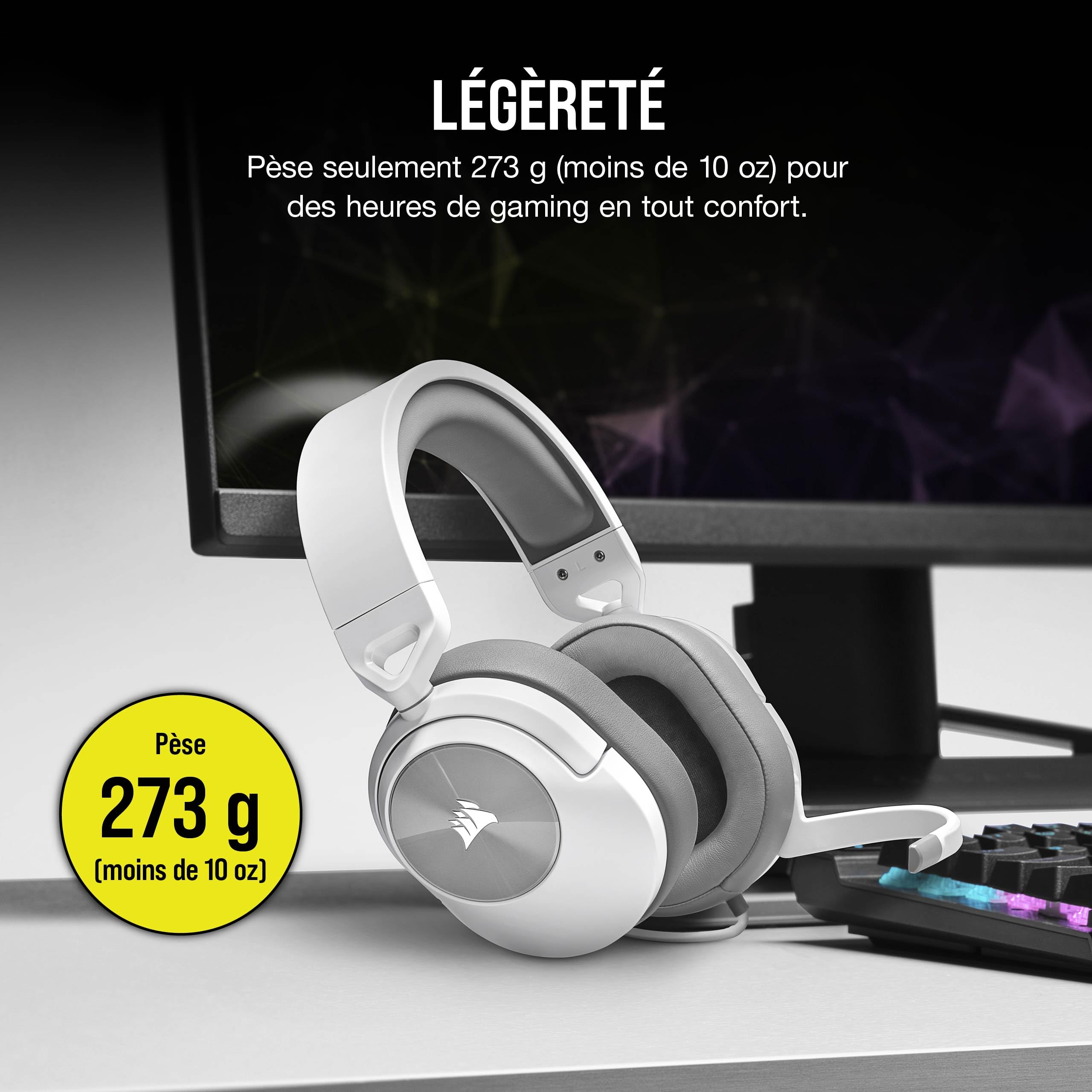 CORSAIR HS55 STEREO Casque Gaming Filaire Léger – Microphone omnidirectionnel, Haut-Parleurs en Néodyme, Compatible iCUE – PC, Mac, Xbox, Nintendo Switch, Mobile – Blanc - 4