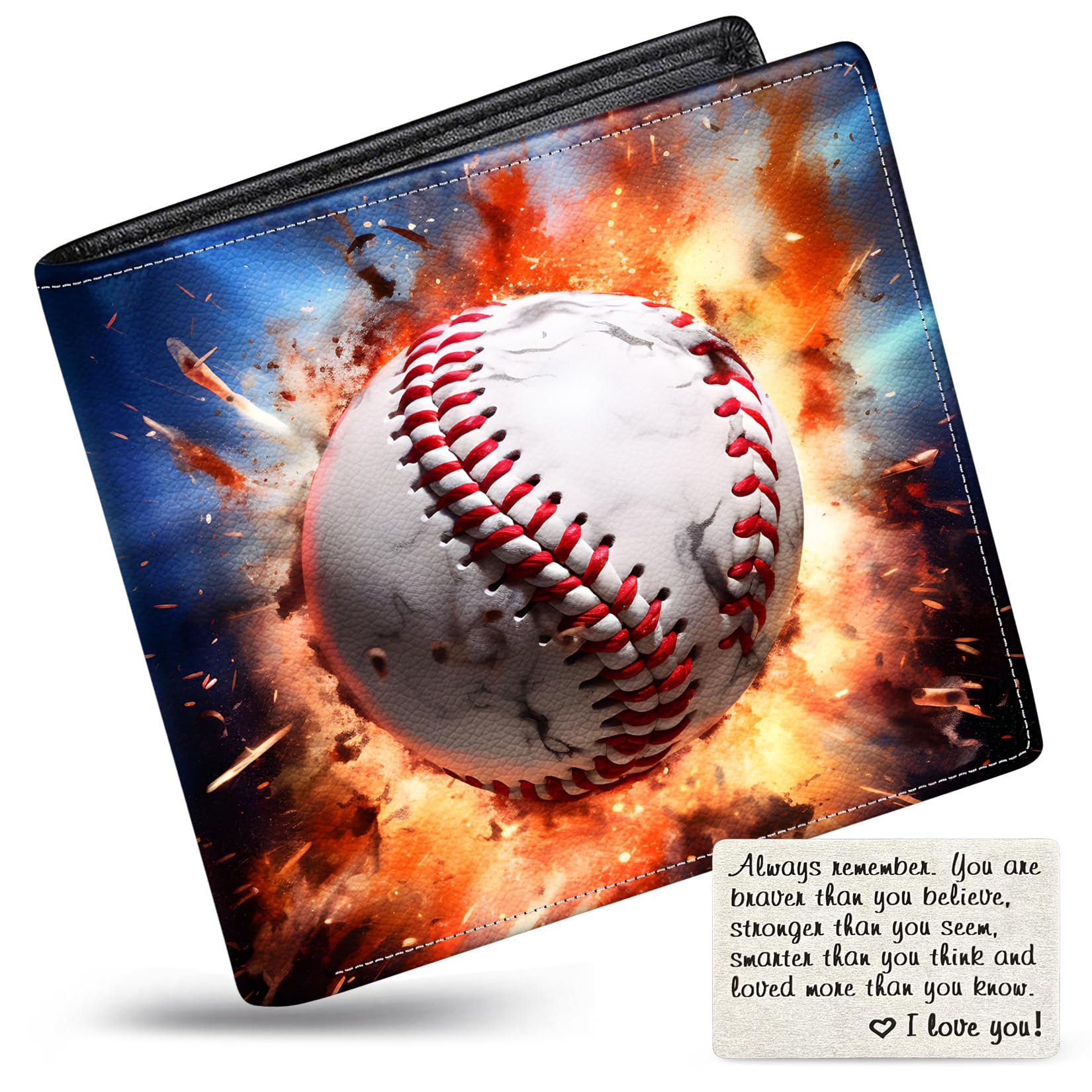 Boys Wallet for Kids, Teen Boy Baseball Wallets 9-12 8-10 8-12, Cool Novelty Leather Bifold Rfid Blocking Purse Coin Pocket Zipper Id Window for Children Men Male Youth Guys Birthday Gifts