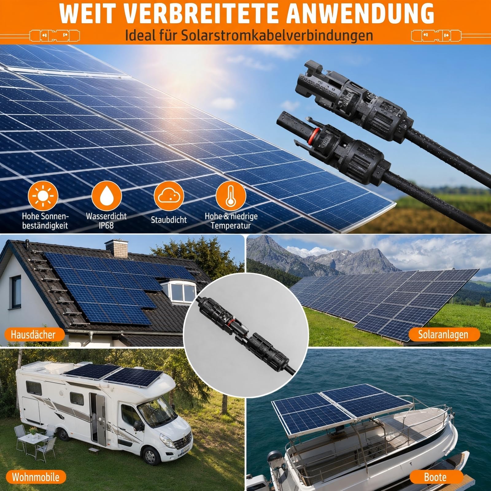 PEBA Solarstecker Crimpzange Set, Solar Crimp Zange 1.5-6.0 mm² für Solarpanel PV Solarkabel,12 Paars IP 68 Solarstecker, Crimper Crimpwerkzeug für Solaranlage Photovoltaik, Abisolierzange | Tool Set