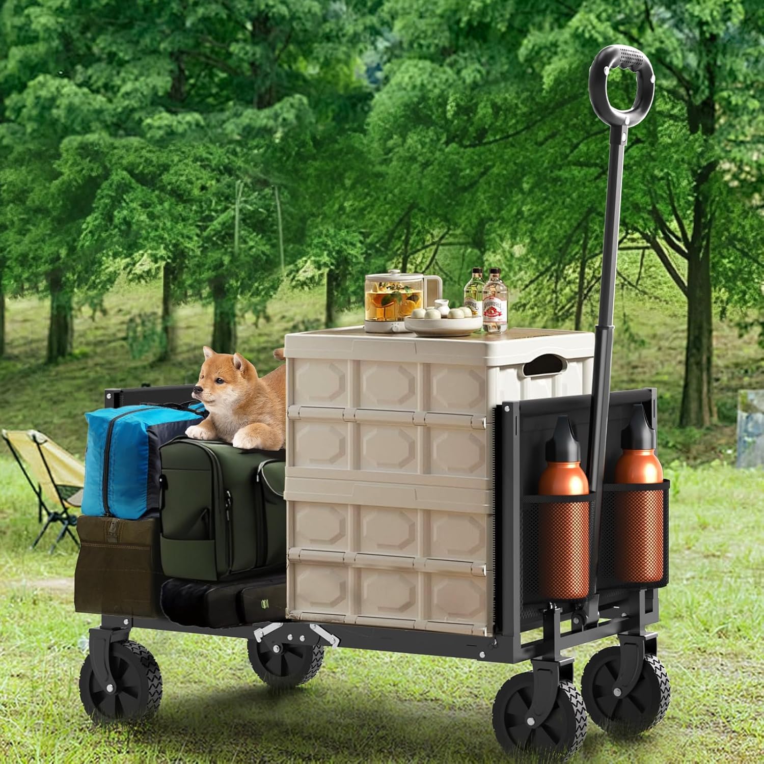 3 in 1 Bollerwagen Faltbar, 360 Lbs Leichter Bollerwagen Mit All-Terrain-Rädern, Handwagen Für Lebensmittel, Camping, Strand, Garten Und Sport schwarz (Schwarz)