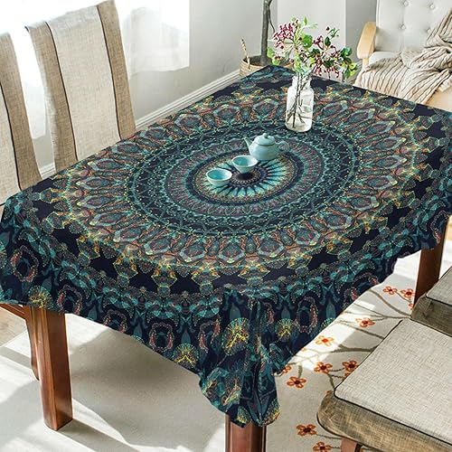 Miniatura 4 de Mantel cuadrado de mandala, impermeable, resistente a las manchas, a las arrugas, lavable, de poliéster, para picnic, cena, vacaciones, cocina,