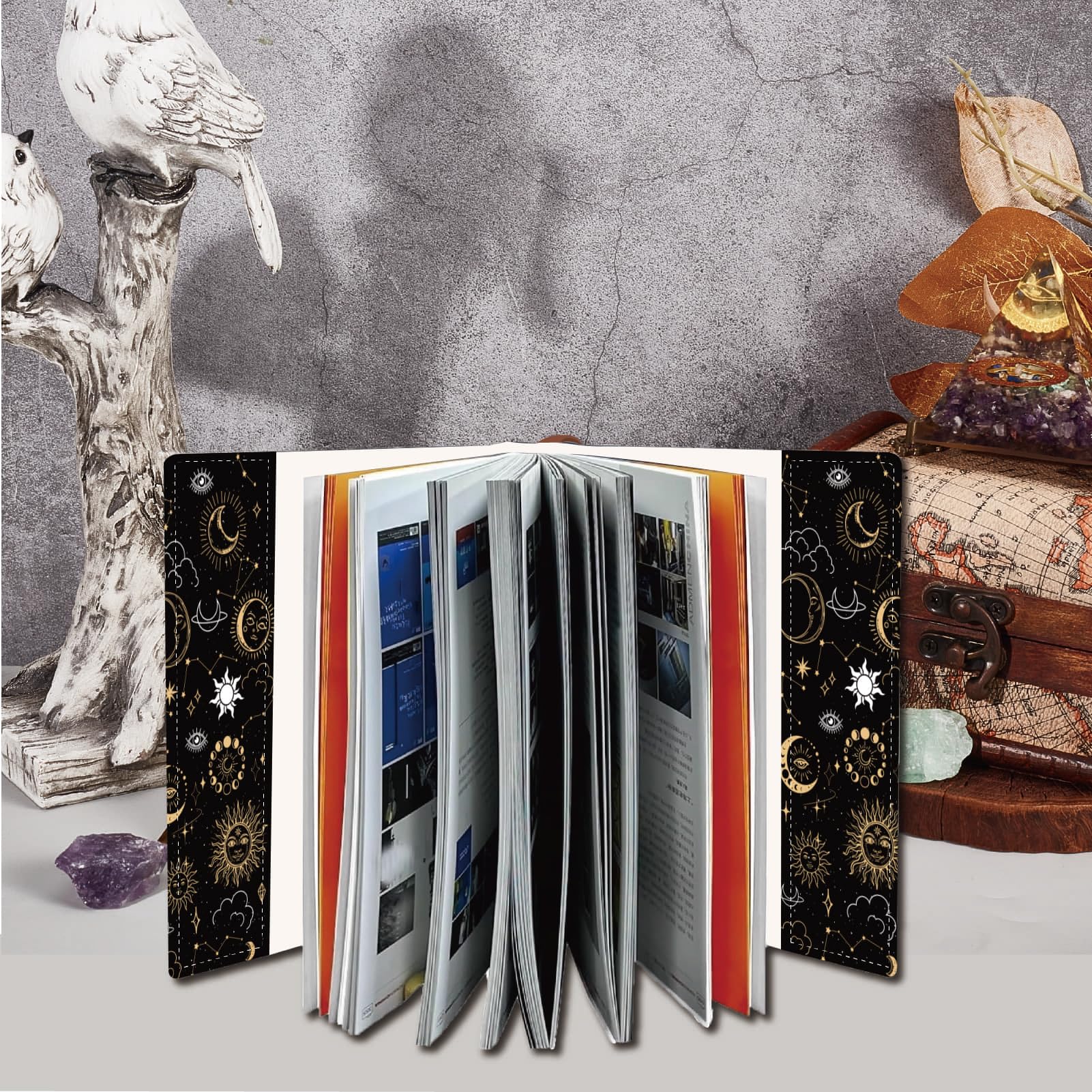 CRASPIRE A5 Book Sleeve Covers Book Sleeve Reusable for Paperback Hardcover 12.4x8.8Inch Book Protector Sun Moon Stars Book Sox Textbook Jackets for School Supplies Label Strap - Image 4