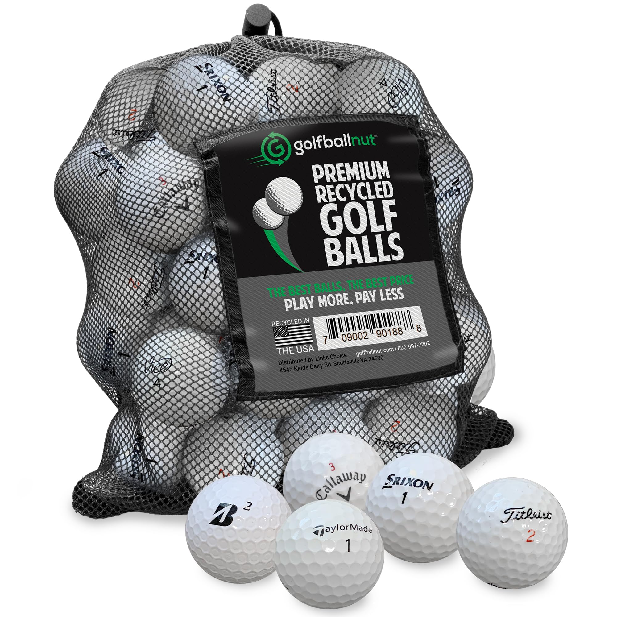 GolfBall Nut - 48 Used Golf Balls – Recycled Premium Brands Assorted Mix for Practice & Play – Good Condition – Includes Mesh Bag – Budget-Friendly & Sustainable Golf Balls