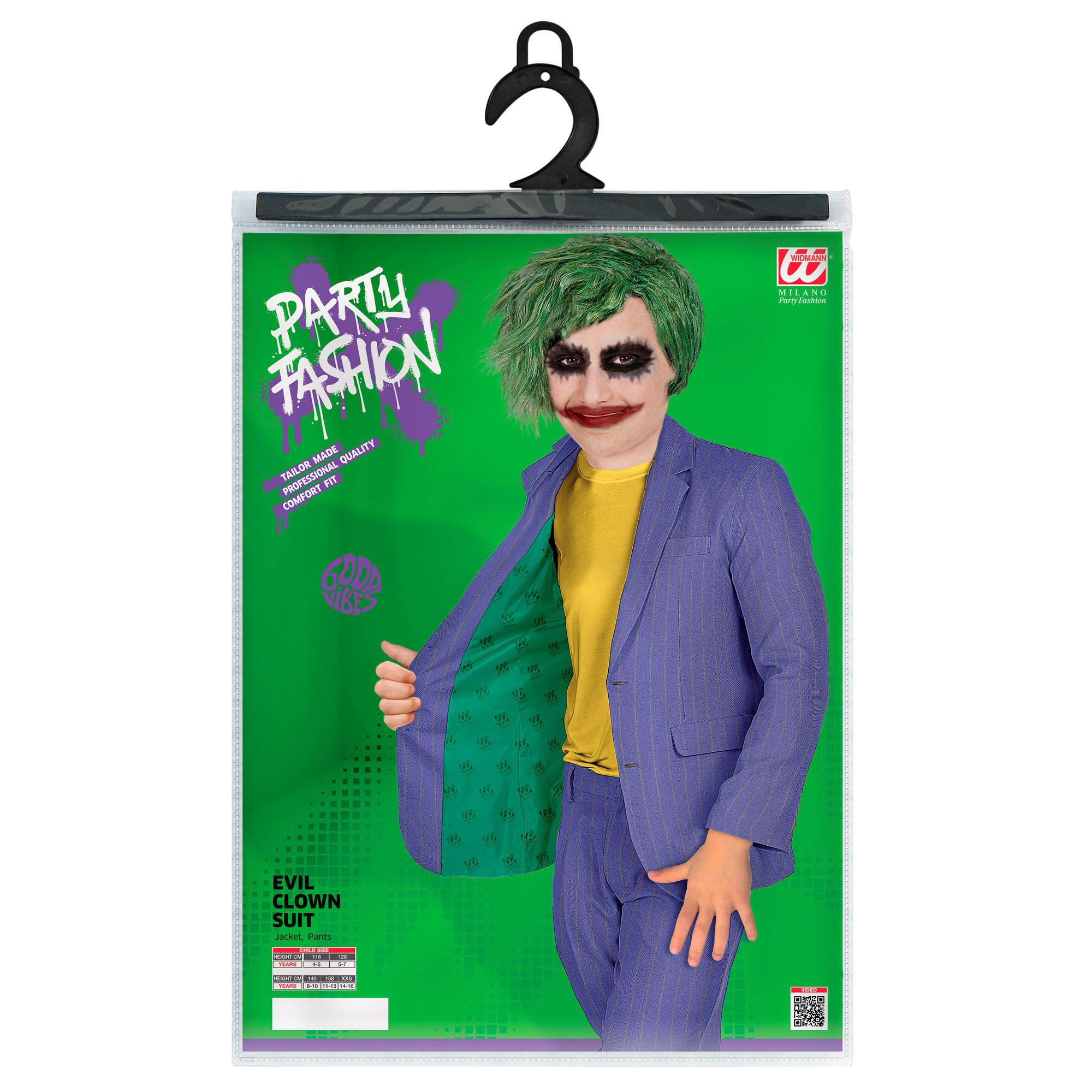W WIDMANN MILANO Party Fashion - Costume da clown cattivo per bambini | Completo viola con giacca e pantaloni in stile clown assassino per Halloween, Carnevale, feste a tema horror