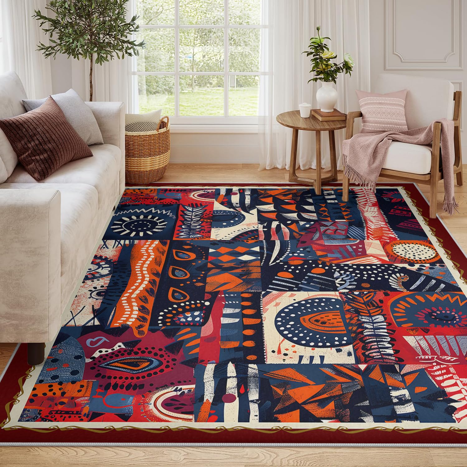 Tapis tribal ethnique 120x180cm multicolore et lavable à poil bas pour chambre