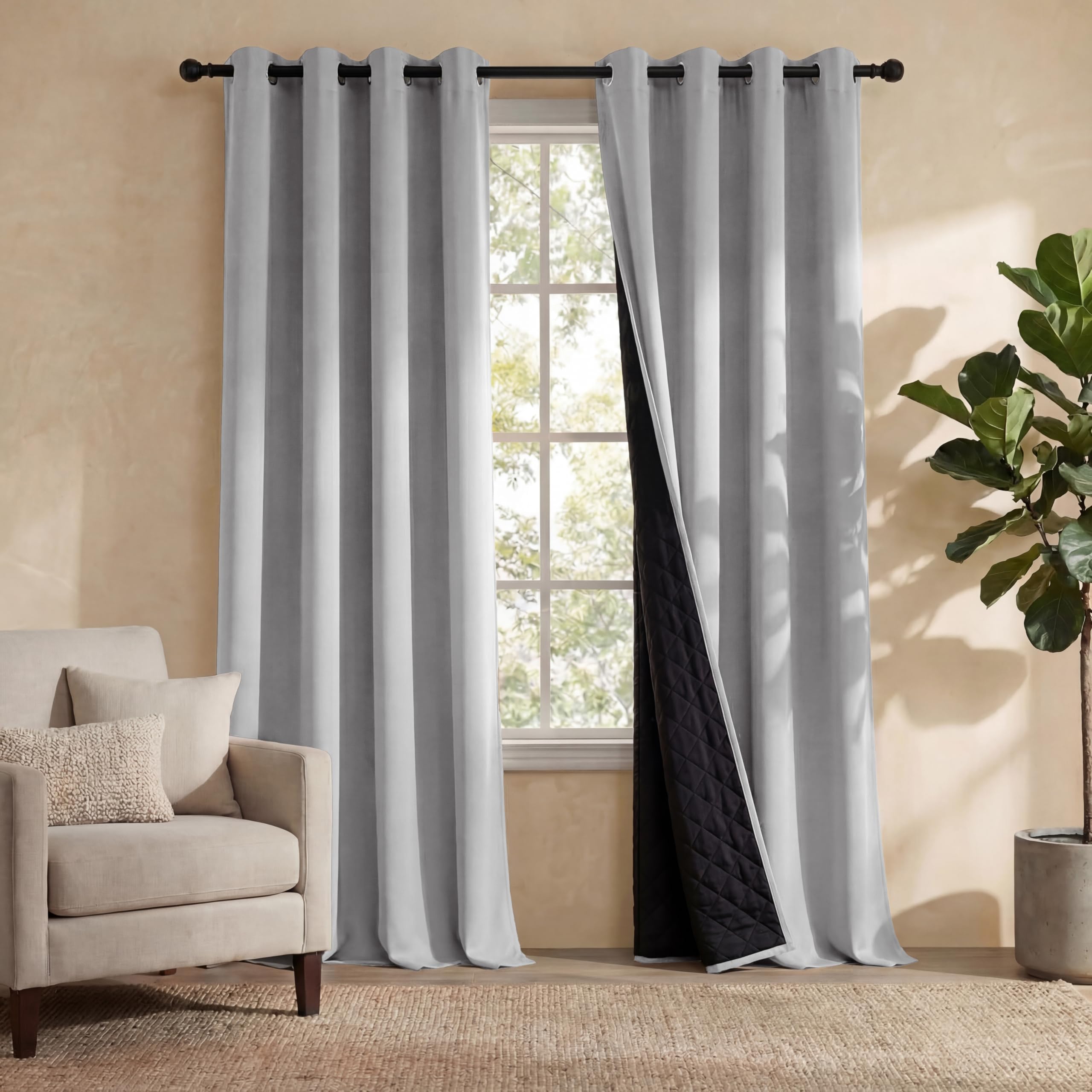 Rideaux isolant thermique matelassé haut de gamme gris