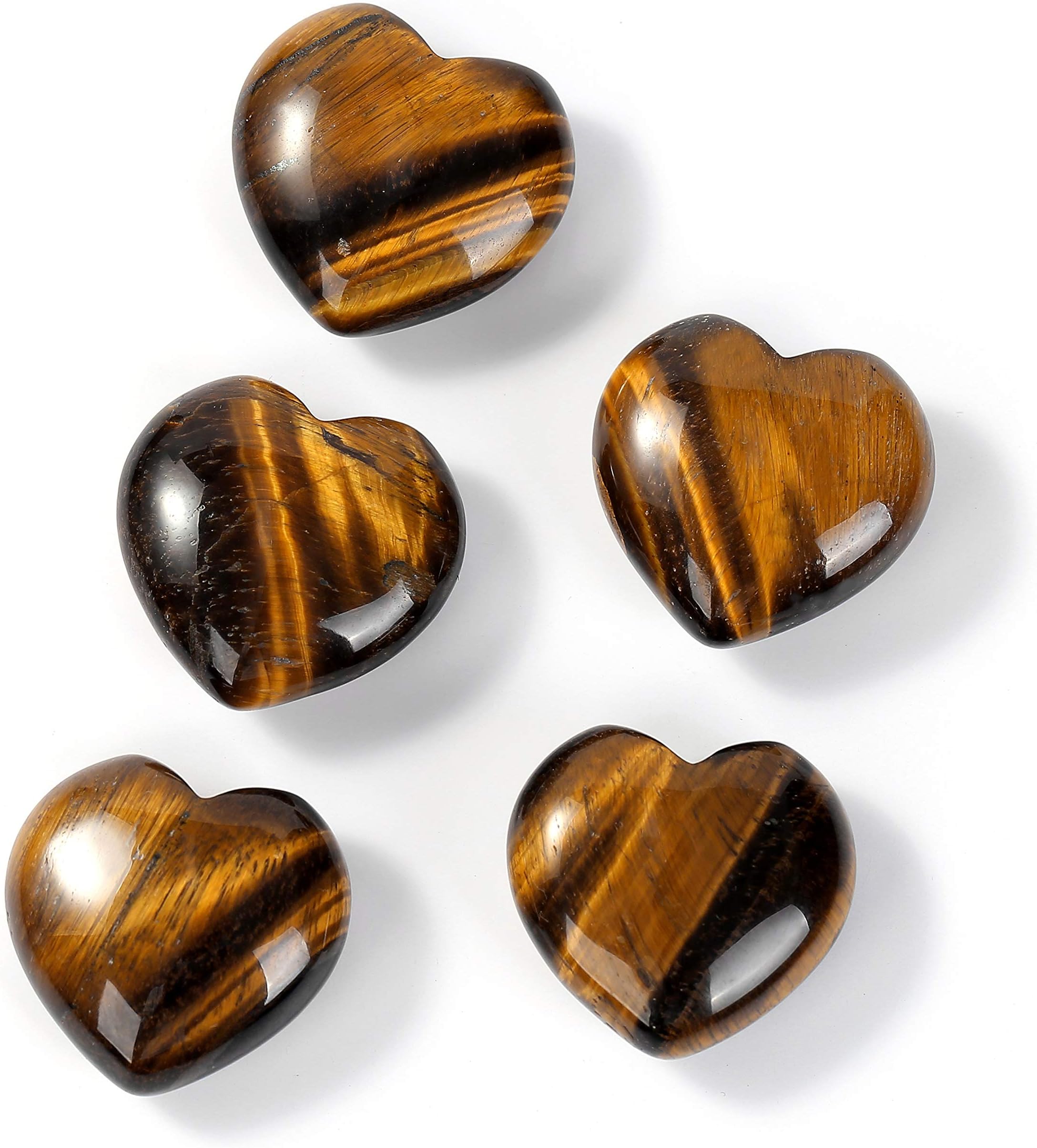 5PCS Heart Crystal Stones Thick Rose Quartz Opal Palm Tiger's-Eye Healing Crystal Natural Polished Love Shaped Pocket Stones, Reiki Gemstone Energy Balancing Meditation Gift 0.99X0.99X0.47 inch