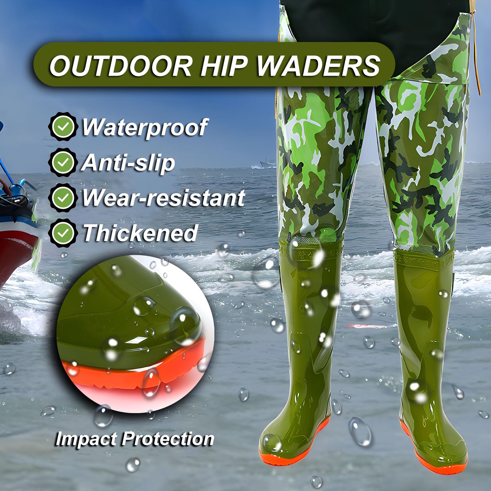 Waders hip Pantaloni da Pesca Mimetici Verdi, Pantaloni da Pesca In Nylon A 2 Strati, Non Facilmente Deformabili, Per La Caccia In Paludi E Laghi