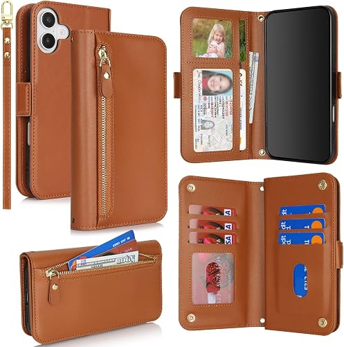 Jaorty Compatible with iPhone 17 Wallet Phone Case flip Cover for Apple 17 Brown