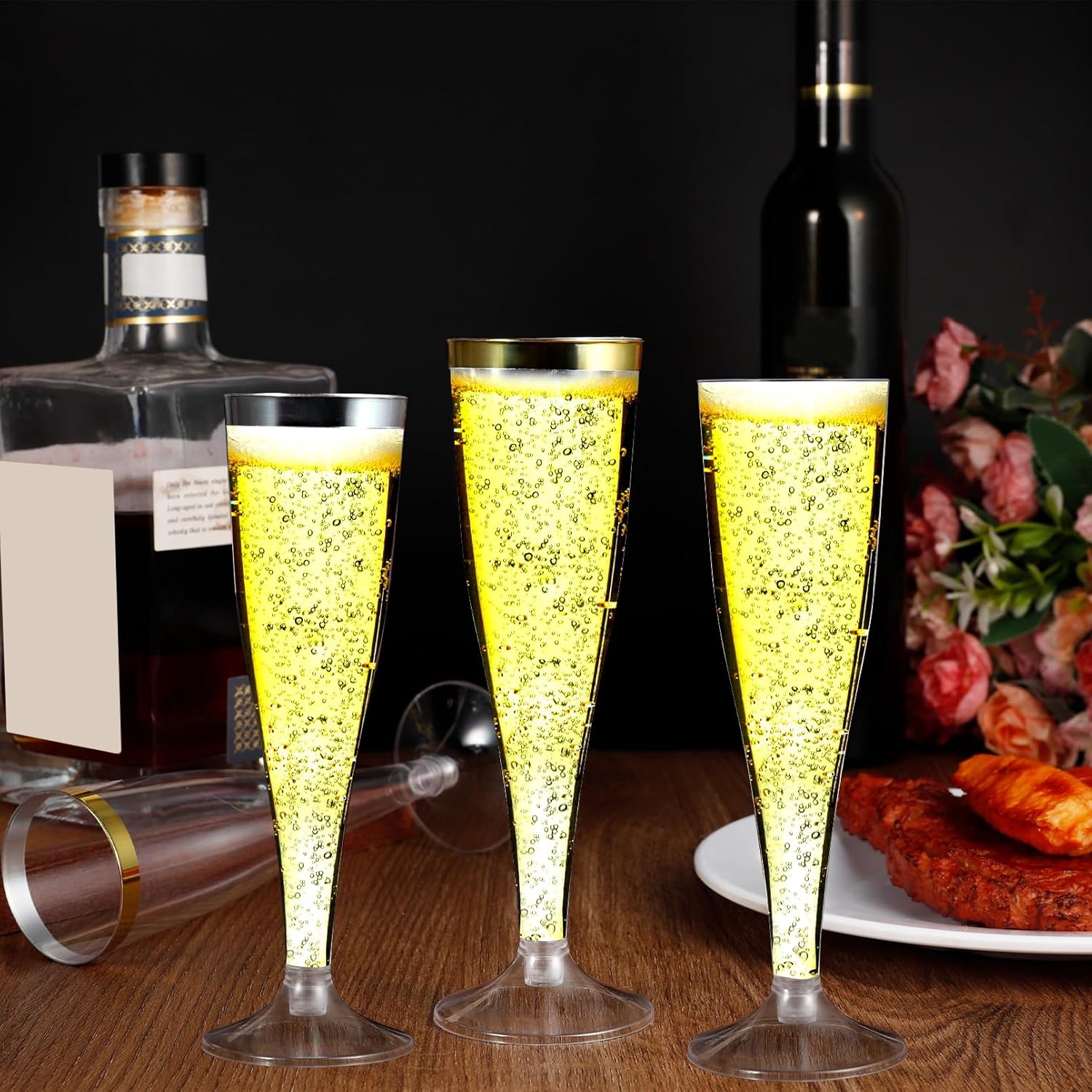 100 Pack Plastic Champagne Flutes,4.5 oz Silver Rim Plastic Champagne Glasses,Clear Disposable Champagne Flute,Disposable Toasting Glasses for Parties, Weddings - Image 5