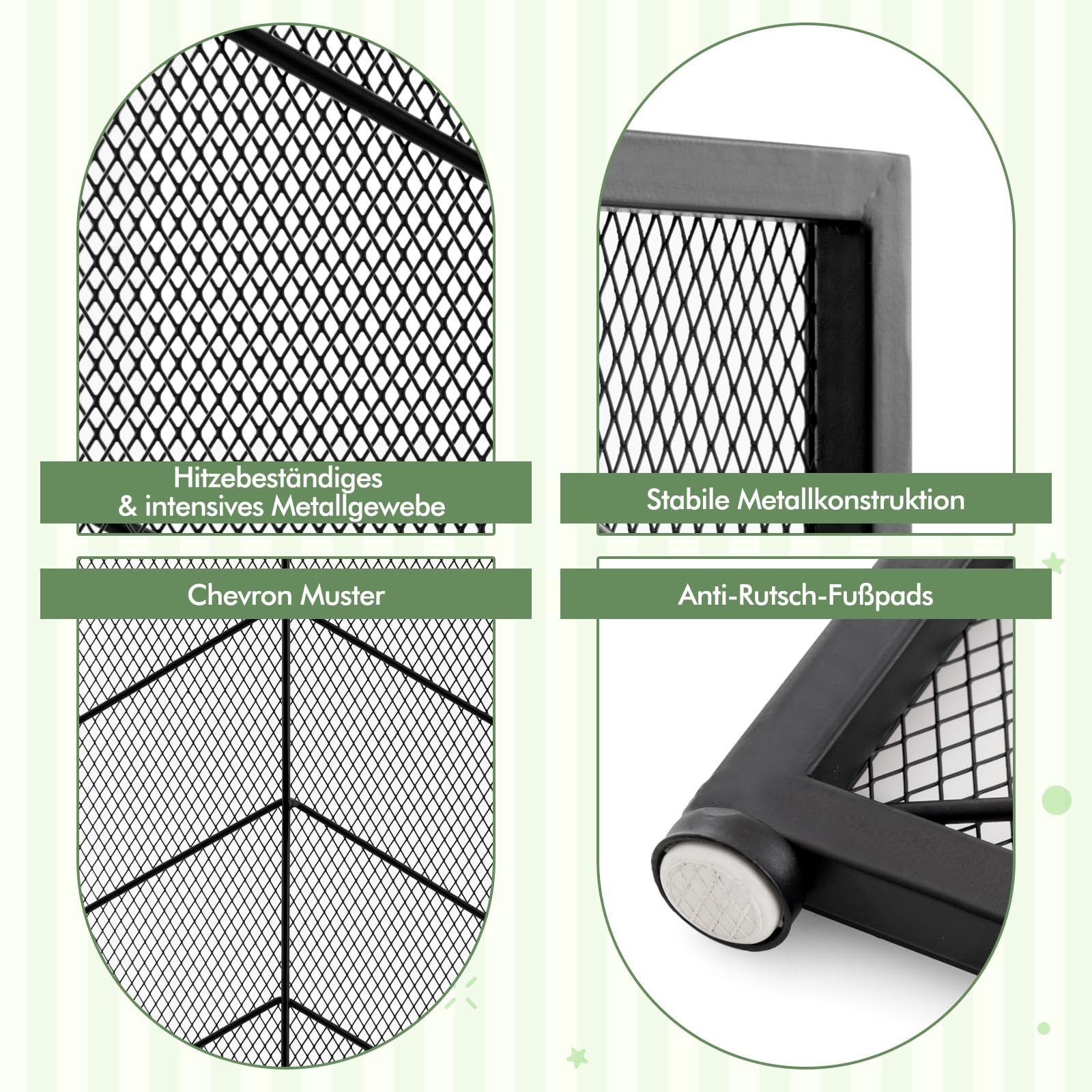 GOPLUS Chispas de metal, 3 piezas, rejilla de protección contra chispas con patrón, plegable, para chimenea, decoración del hogar, 132 x 79 cm, color negro (con patrón de líneas)