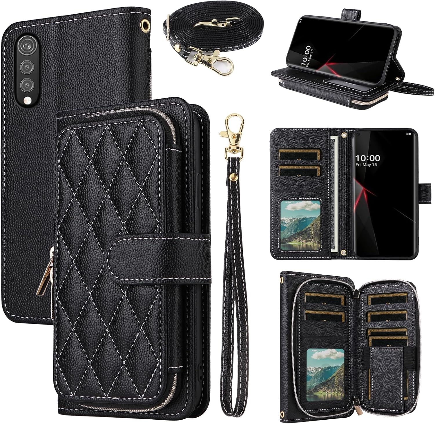 Argyle Wallet Case for LG Velvet 5G/LGVelvet Verizon G5 UW T-Mobile 2020 with Wrist Strap Shoulder Strap, Flip Credit Card Holder Cell Phone Cover for LM G900UM 4G Tmobile Women Girls Red