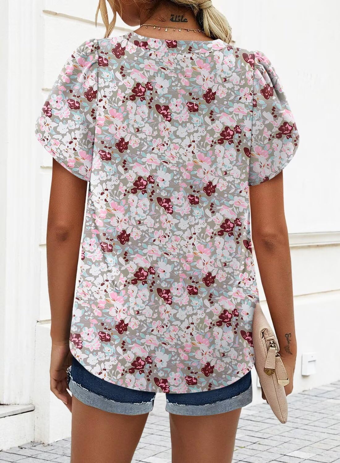 Magritta Womens Tops Dressy Casual Short Sleeve Pleated Tshirt 2025 Summer Loose Fitting Blouse Fashion V Neck Business Shirt - Image 3