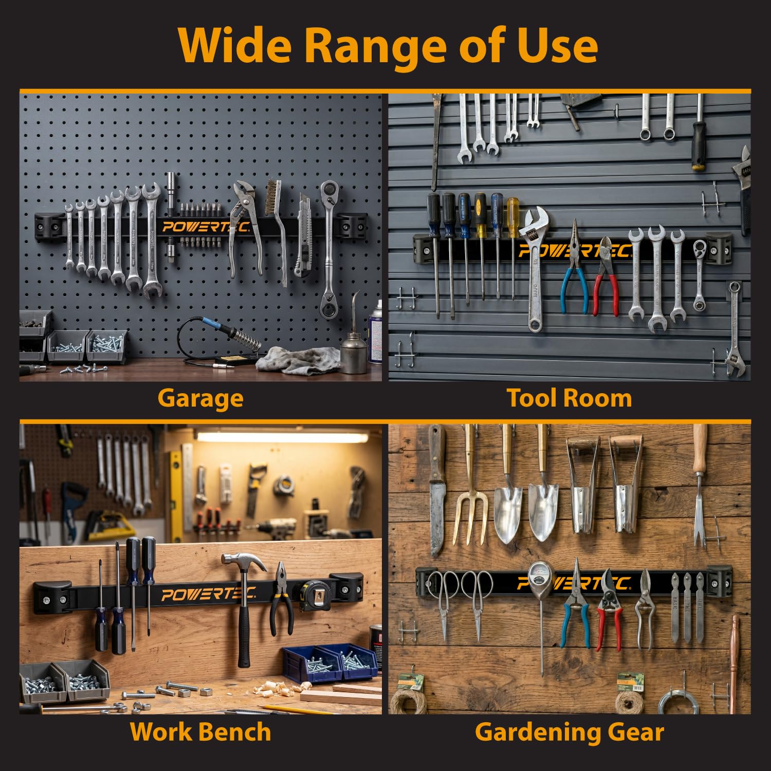 POWERTEC Magnetic Tool Holder Strip 12" 4PK, Metal Magnet Tool Bar Organizers for Garage, Workshop & Kitchen w/Mounting Screws, Space Saving Shop Organization Accessories (71965) — Amazon image 6