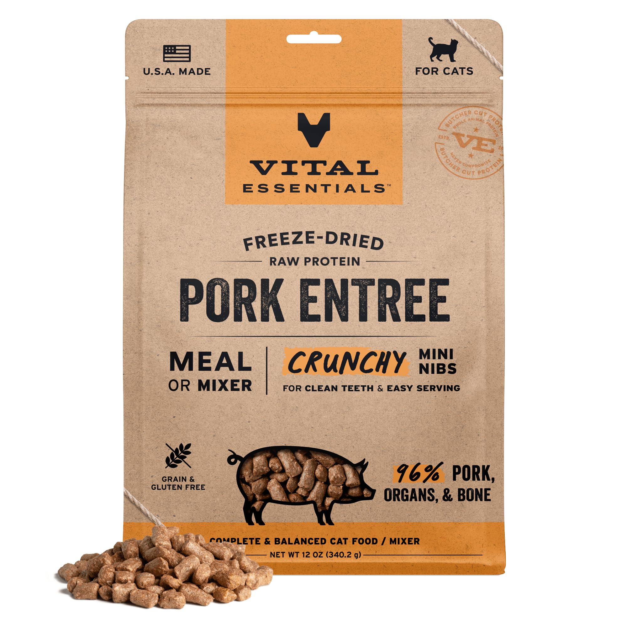 Carnivore Meat Company Vital Essentials Frozen Raw Cat Food, Mini Nibs Pork Starter, 12 Oz