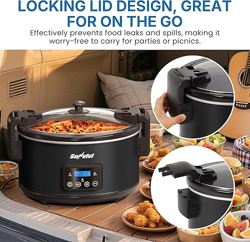 Miniatura 5 de Olla de cocción lenta programable con tapa de bloqueo, multicocina portátil para familia y reuniones, calentador de alimentos de 8.5 cuartos de