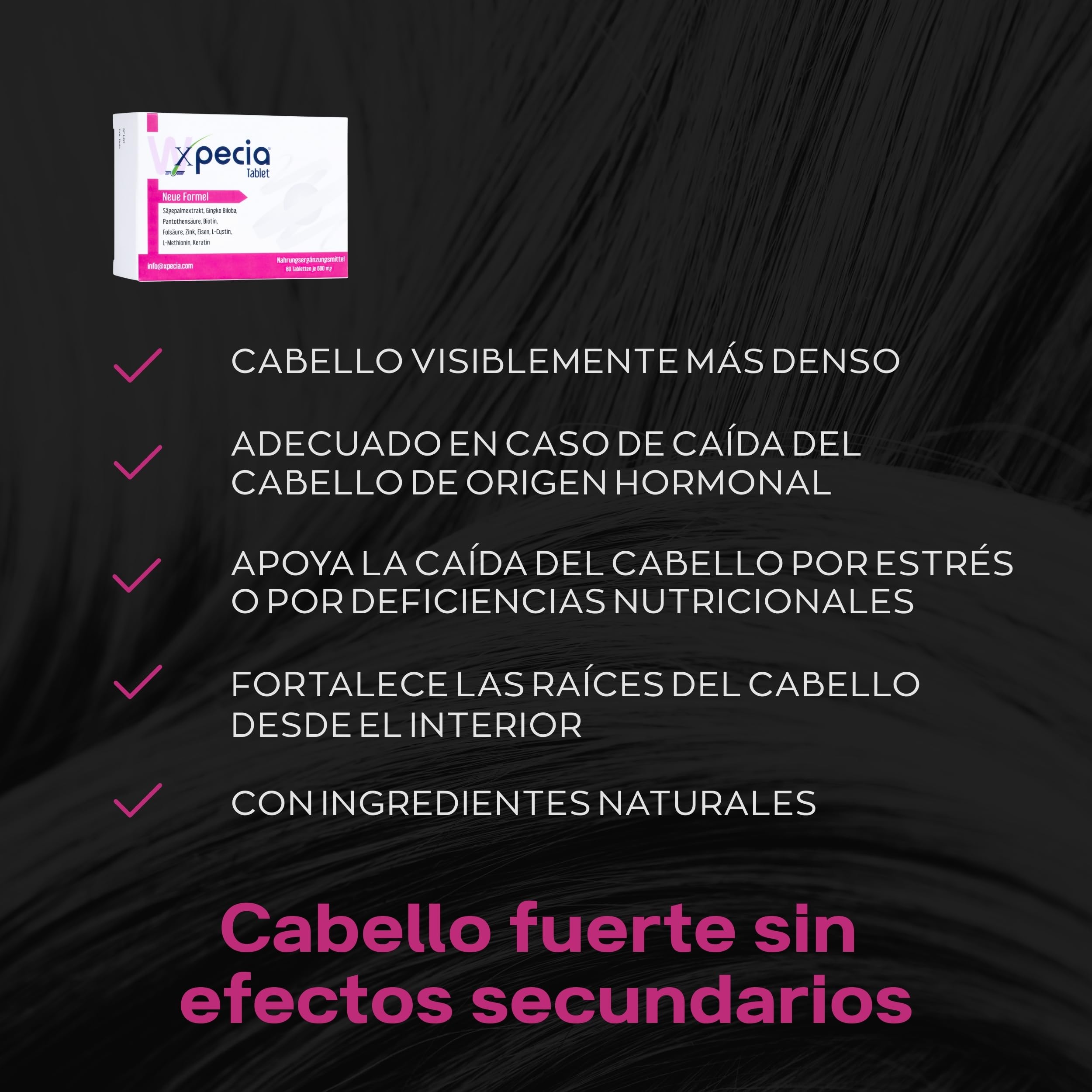 Xpecia mujer - Anti caída del cabello bloqueador dht fórmula para el crecimiento del cabello 60 comprimidos