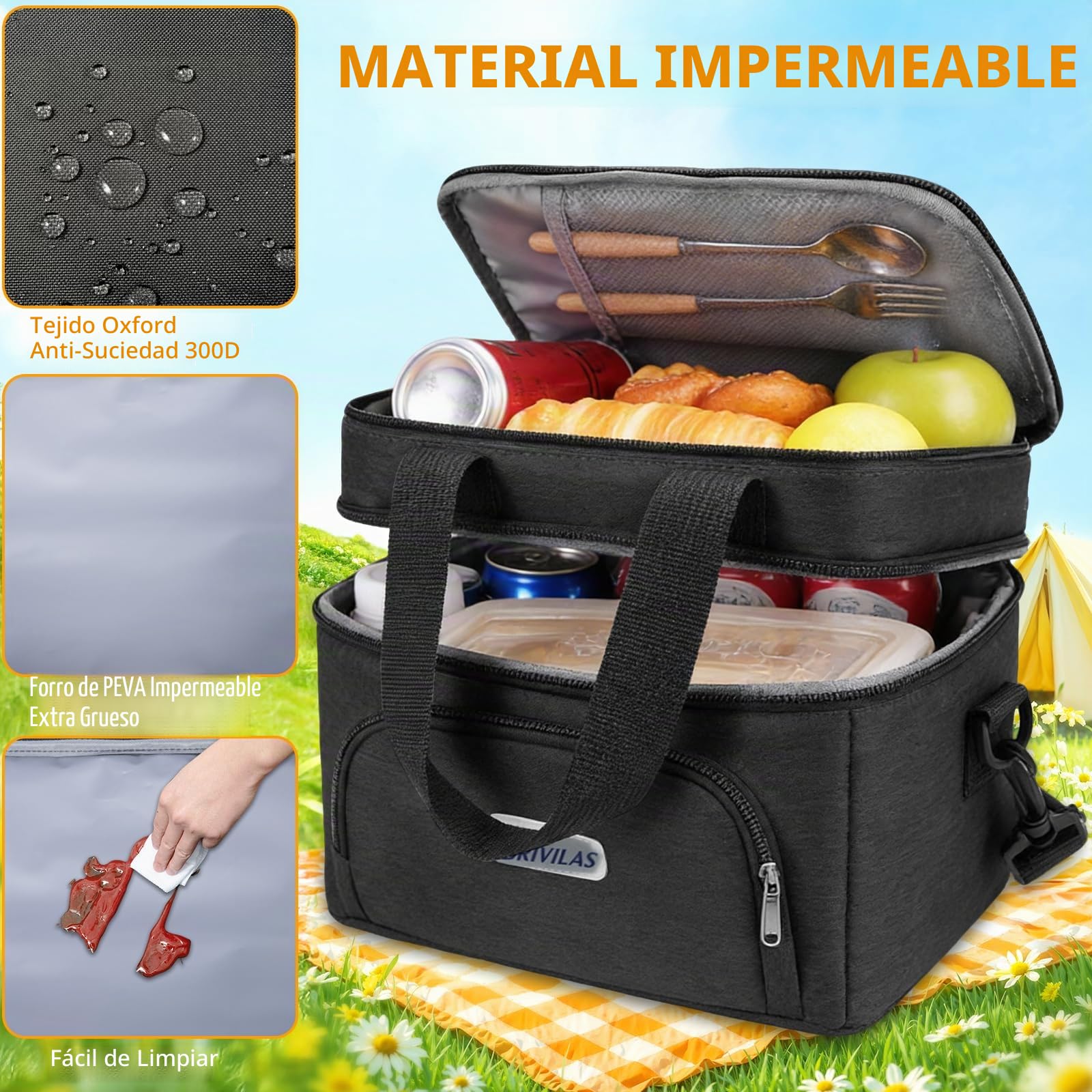Bolsa Termica Porta Alimentos 30L Bolsa Nevera,Bolsa Comida Trabajo,Bolsa Porta Alimentos Impermeable con Correa Desmontable para Trabajo, Oficina, Picnic y Viaje