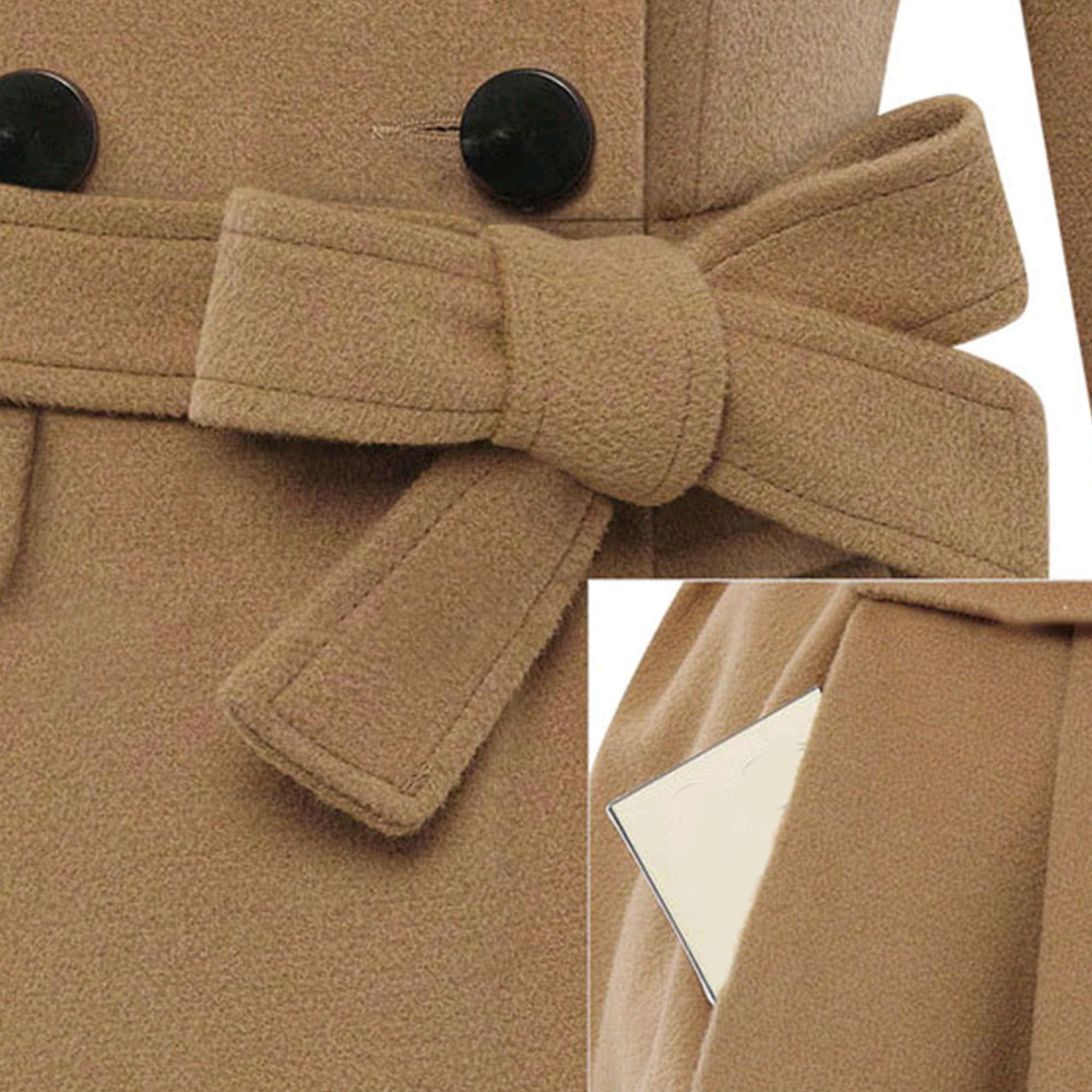 Cappotto da donna doppiopetto casual in finta lana con orlo svasato Trench Jacket con cintura invernale alla moda in finta pelliccia tweed soprabito
