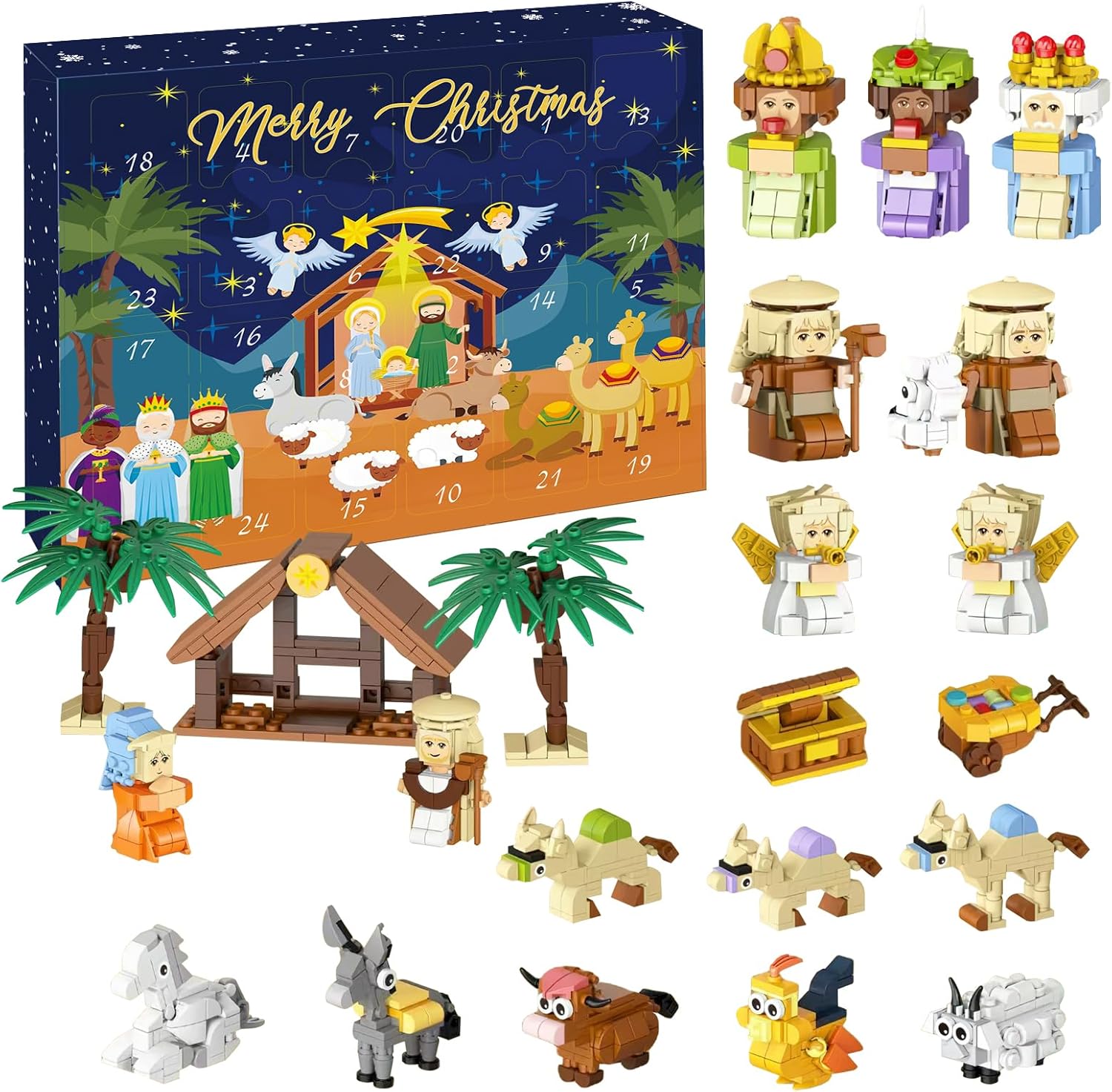 Christmas Advent Calendar, 24 Days Nativity Scene, 1495 Pieces Construction Set for Kids 6+, Holiday Countdown Calendar, Christmas gifts for kids girls boys