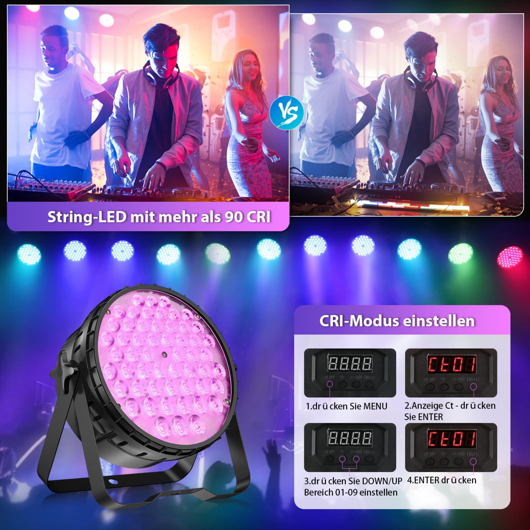 BETOPPER Discokugel LED 200W Par Bühnenlicht 54x4W mit RGBW 4-in-1 2P | DMX512 Leichte Stroboskop Discolicht Partylicht mit Moving Head Effekten, für DJ Party Deko Hochzeit Club Bars Show