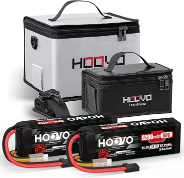 HOOVO 11.1V 5200mAh 60C 3S LiPo Battery TR Plug for RC Car RC Truck Airplane Helicopter Boat Car 2 Packs Lipo Bag Fireproof Explosionproof Lipo Battery Safe Bag