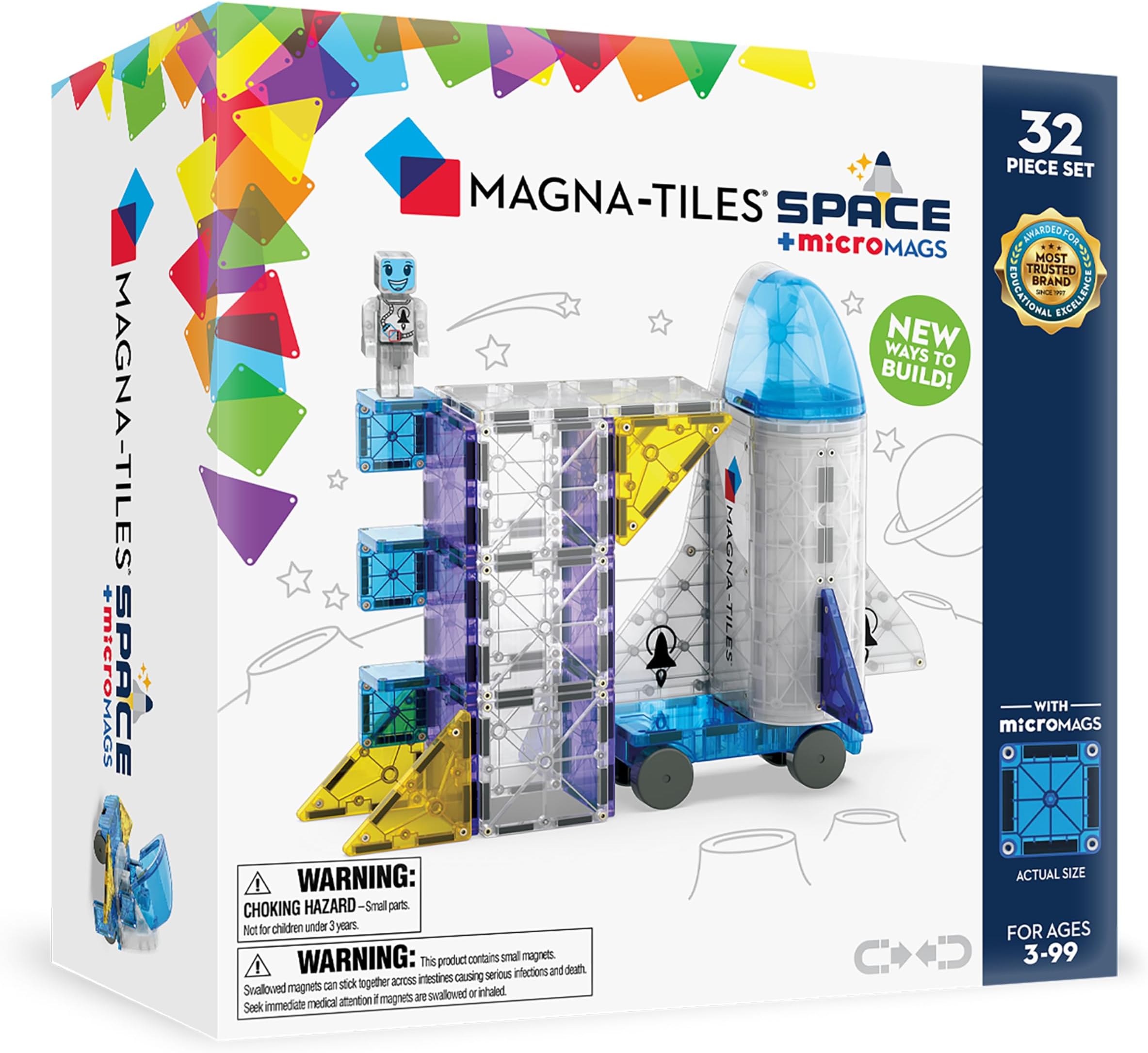 Space 32-Piece Magnetic Construction Set, The Original Magnetic Building Brand