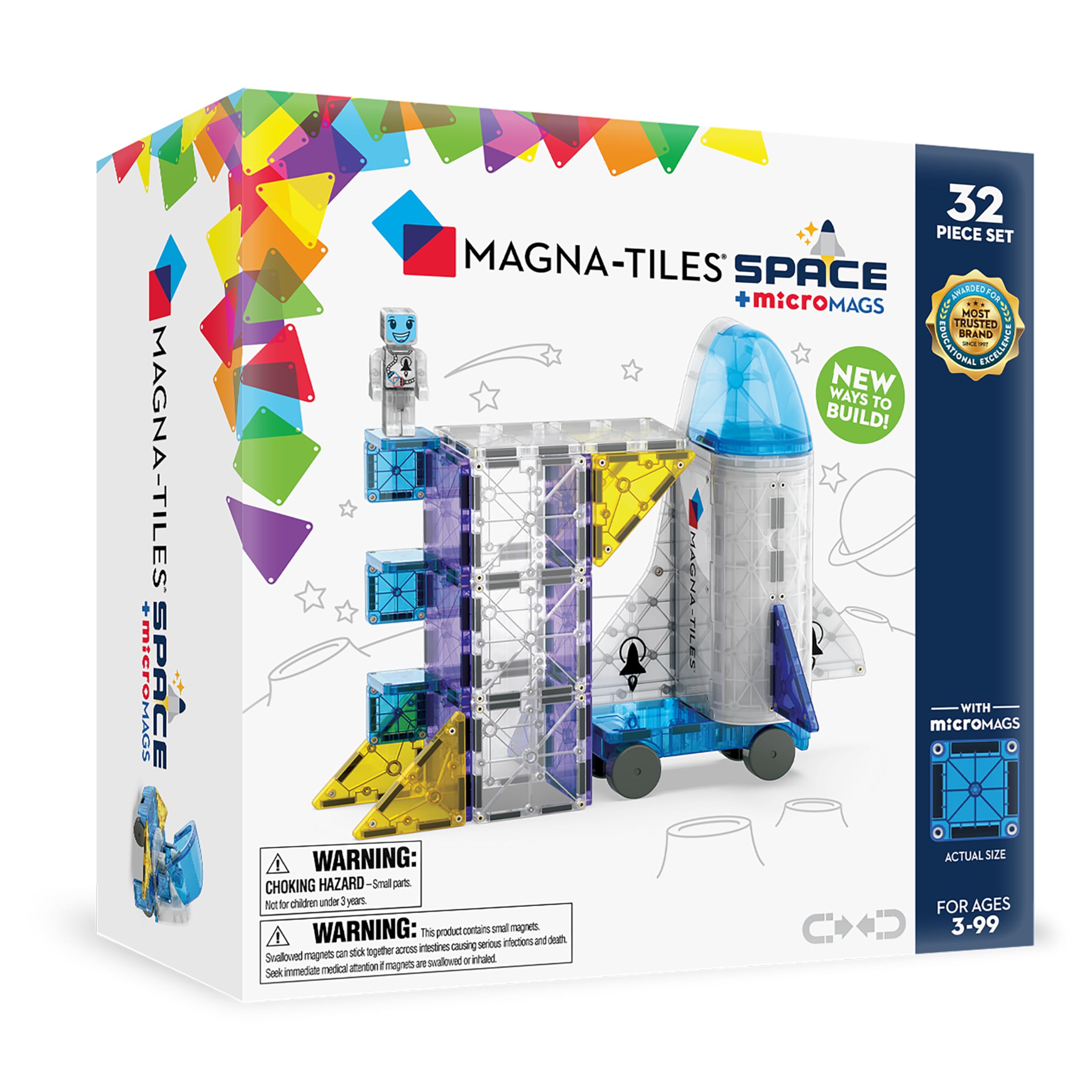 MAGNA-TILESSpace 32-Piece Magnetic Construction Set, The Original Magnetic Building Brand