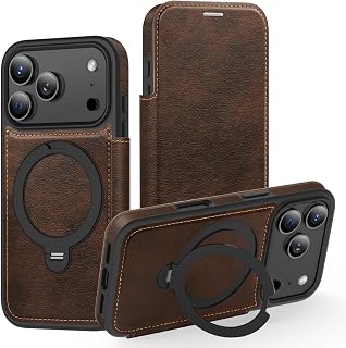 Flip Case for iPhone 17 Pro Max/17 Pro/17 Air/17,Full Coverage Protection Wallet Leather Cover Magnetic Ring Holder Stand RFID Blocking Shockproof Protection Shell (17 Air,Blue) (17,Brown)