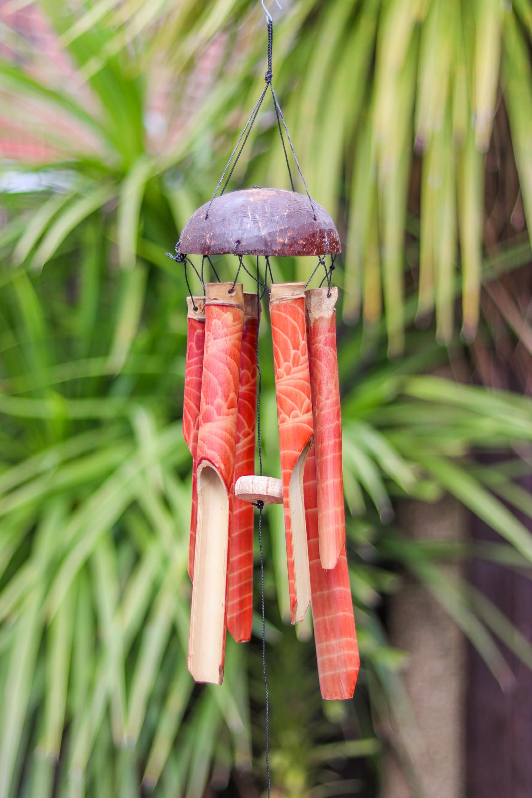 My Family House Red Bamboo And Coconut Shell Wind Chime, Or Green Swirl, Fair Trade, Garden Decoration, 30Cm Or 50Cm (, 30Cm)