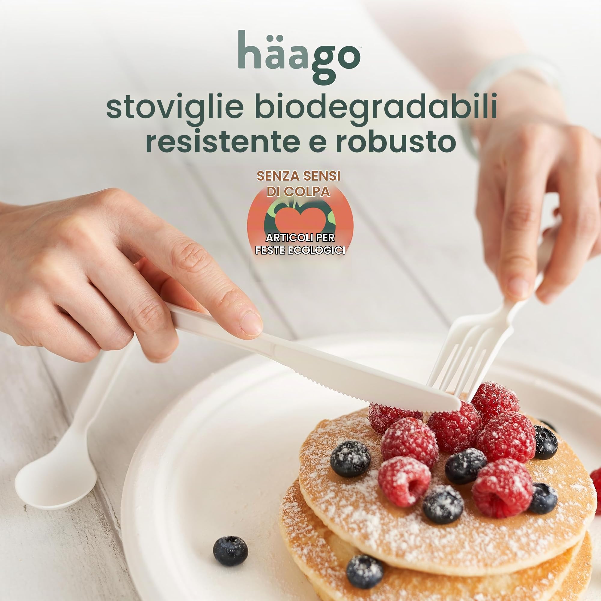 HAAGO - Set di posate da 360 pezzi - Posate resistenti riutilizzabili e lavabili in lavastoviglie per feste, matrimoni, eventi, per cibi caldi e freddi - Bianco