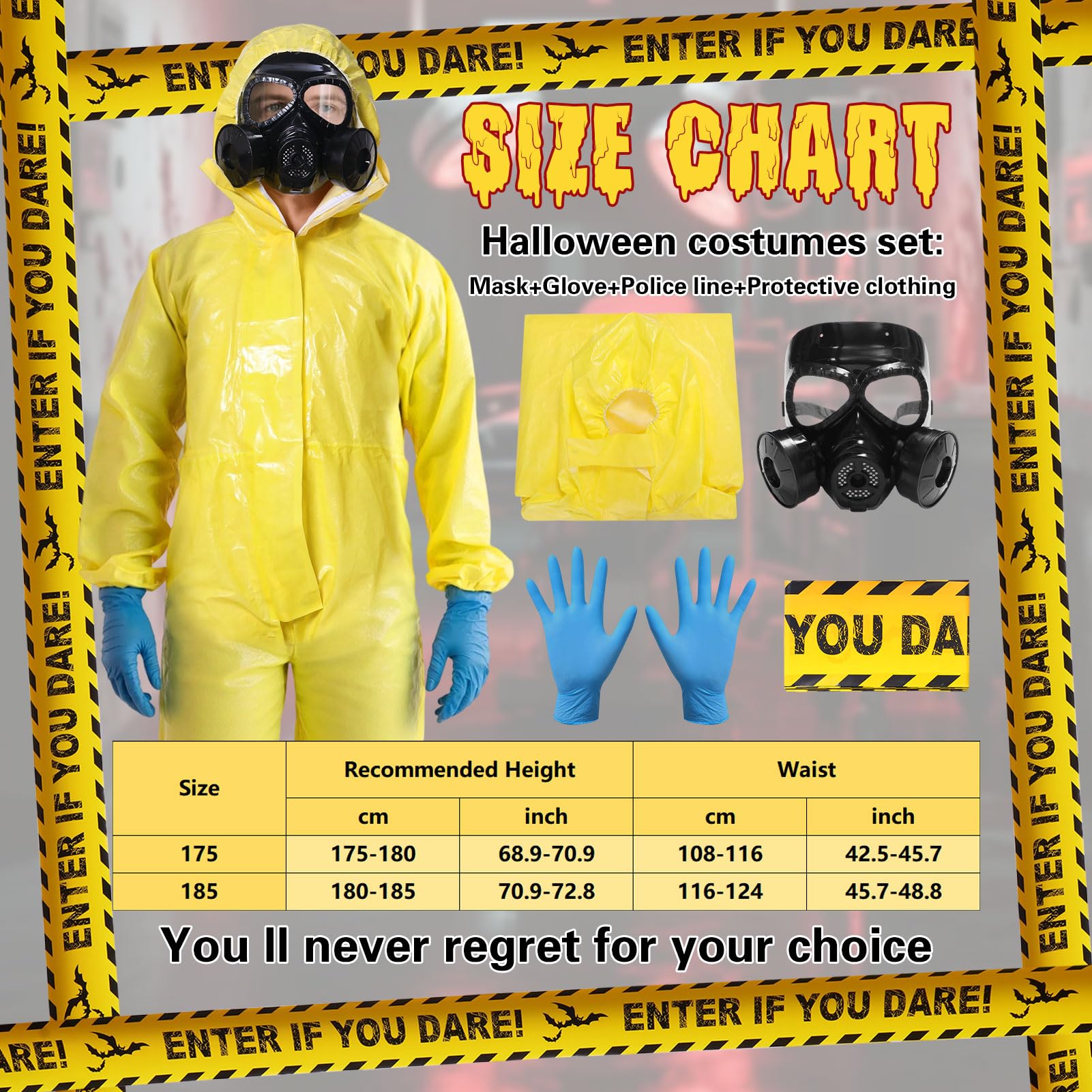 Costume d'Halloween Hazmat, combinaison jaune à capuche avec gants, masque et cordon pour déguisement, cosplay