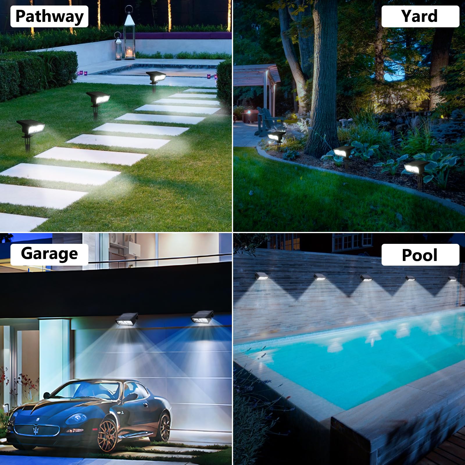Moxled Solar Lights Outdoor Garden, 6500K Cool White Solar Spot Lights 4 Pack, IP65 Waterproof, 2 Brightness Modes Stake Lights Solar Powered for Yard, Walkway, Driveway, Pathway - 5
