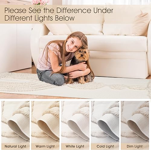 Miniatura 5 de LINROMIA Alfombra bohemia de pasillo de 2 x 6 pies, alfombra de pasillo con arco iris bohemio copetudo, pelo medio y borlas, lavable a máquina,