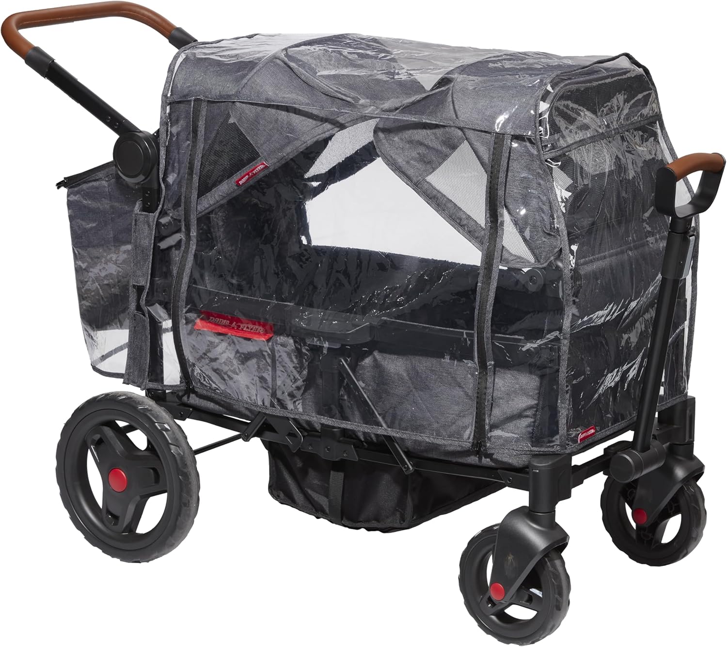 Radio Flyer Voya Stroller Wagon Rain Cover with Storage Bag, Black, Waterproof Stroller Cover for 2-Seater Wagon, Fast-Drying Design, Zippered Side Panel for Easy Access