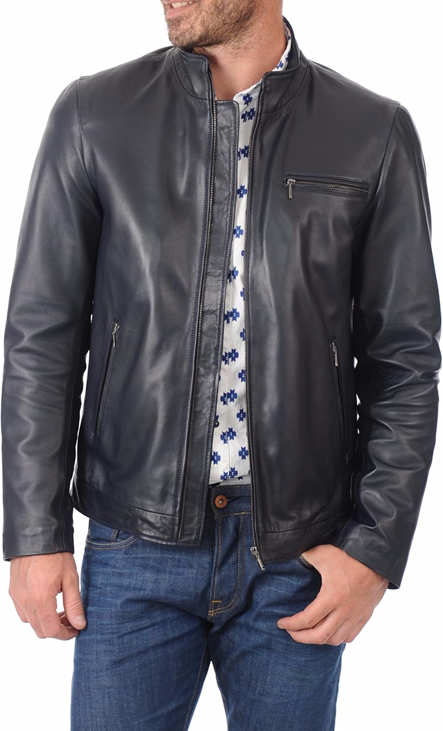D DOLLY LAMB Men's SWORD Black Genuine Lambskin Leather Biker Jacket - Image 2