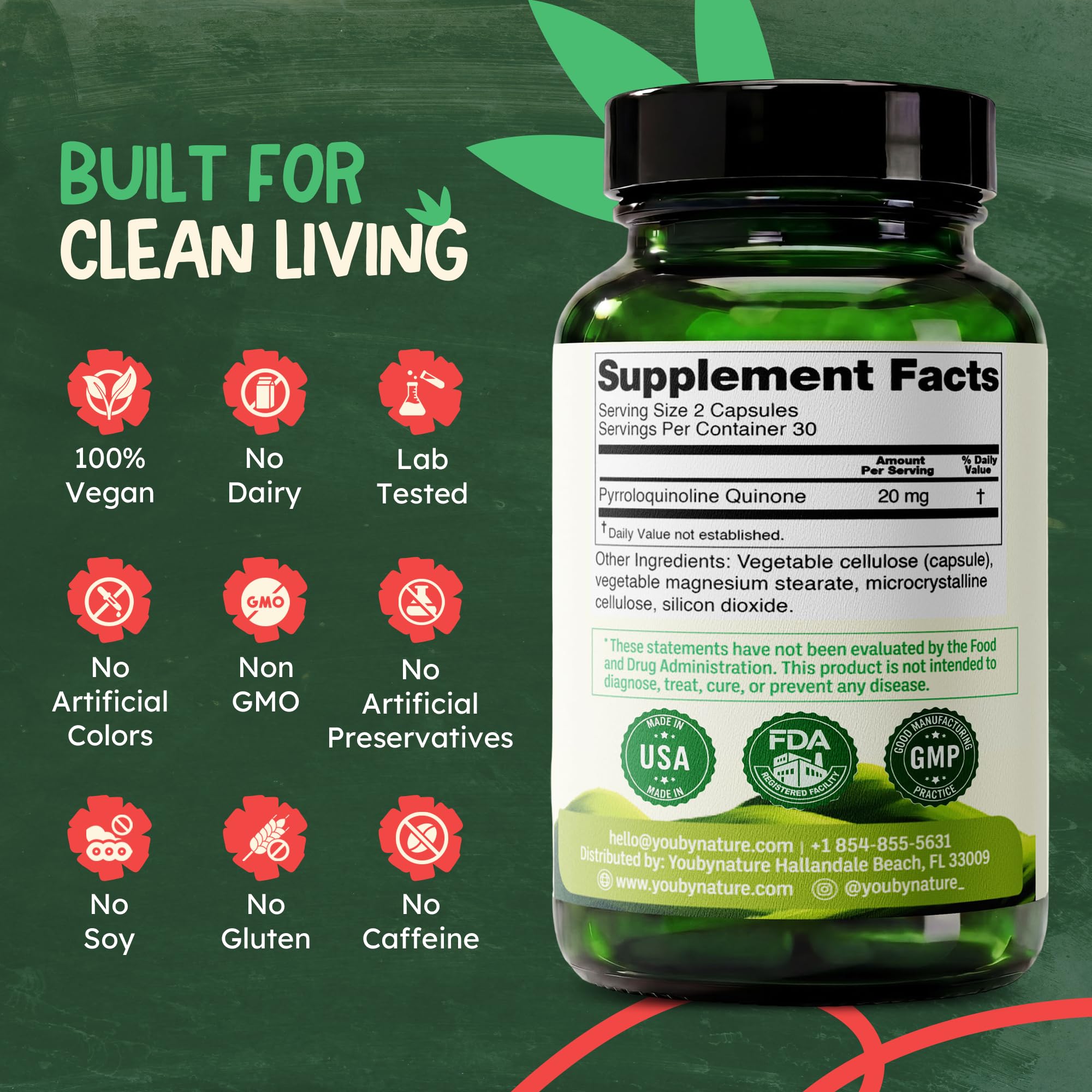 PQQ Supplement 40mg - Pyrroloquinoline Quinone Veggie Capsules for Cellular Energy Support, Clean Formula, Gluten Free, 60 Capsules, 30 Servings — Amazon image 4