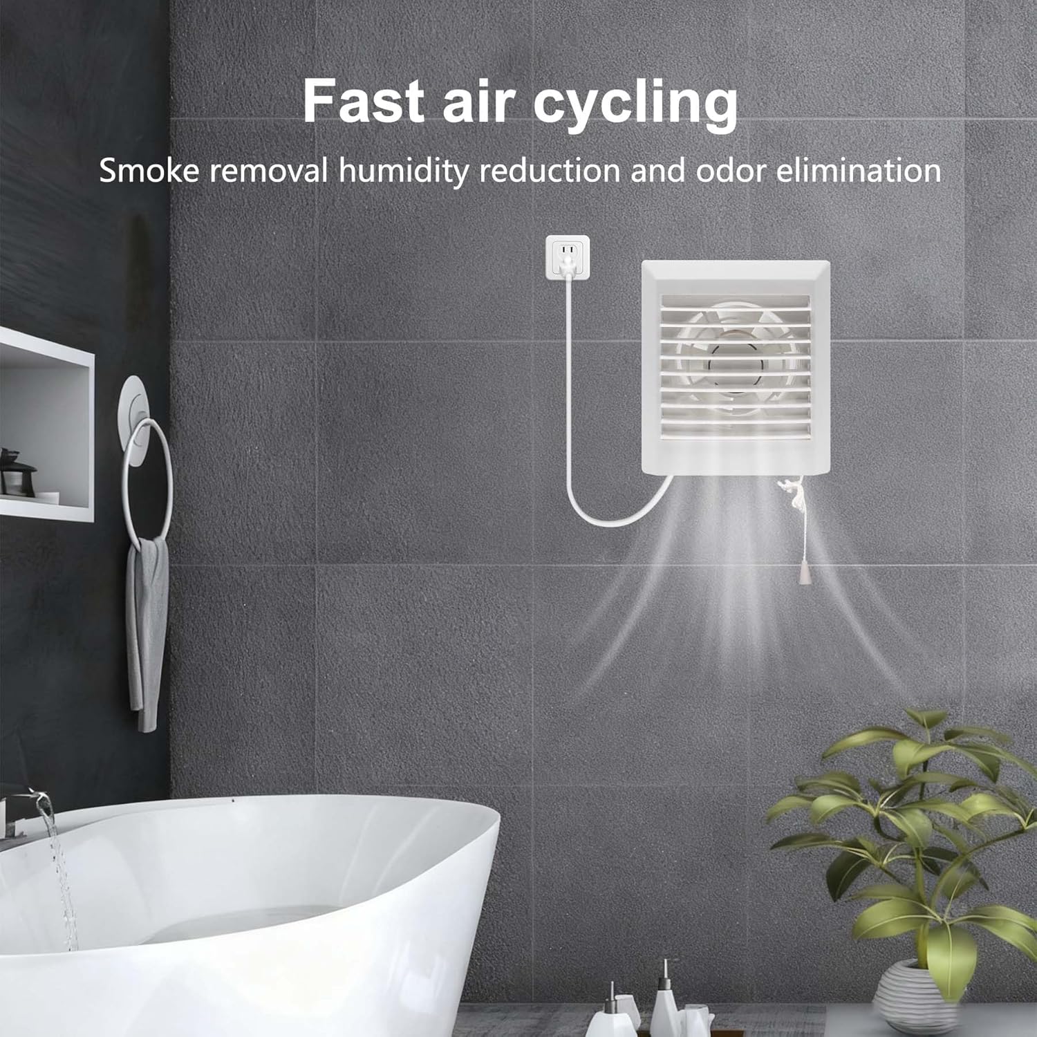 8 x 9.25 Inch Bathroom Exhaust Fan with Shutter Panel,77 CFM 25W Ventilation Fan for Window or Wall Mount,with a pull cord switch and US power cord