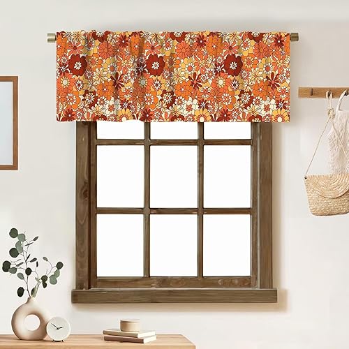 Miniatura 49 de Cortina de cenefa floral de los años 70, diseño retro con estampado de flores amarillas y verde lima, estilo de los años 70 y 60, cenefa con 70