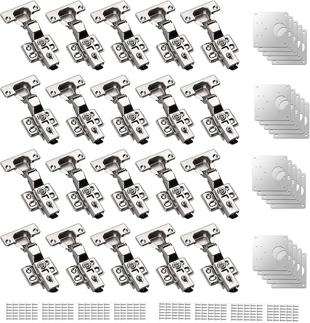 20 Pack Kitchen Cabinet Hinges, Kamtop 110 Degree Half Overlay Door Hinges with Screws, 35mm Concealed Soft Close Hinges Door Hinge Repair Plate Kit for Cupboard Wardrobe Doors